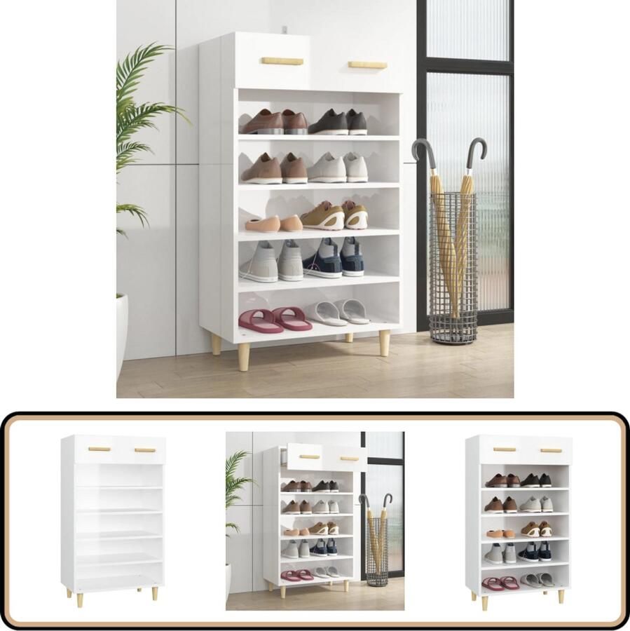 VidaXL Schoenenkast Hoogglans Wit 105 cm Hoog Scandinavische Stijl Minimalistisch Design Schoenen Kast Houten Schoenenkast Witte Schoenenkast