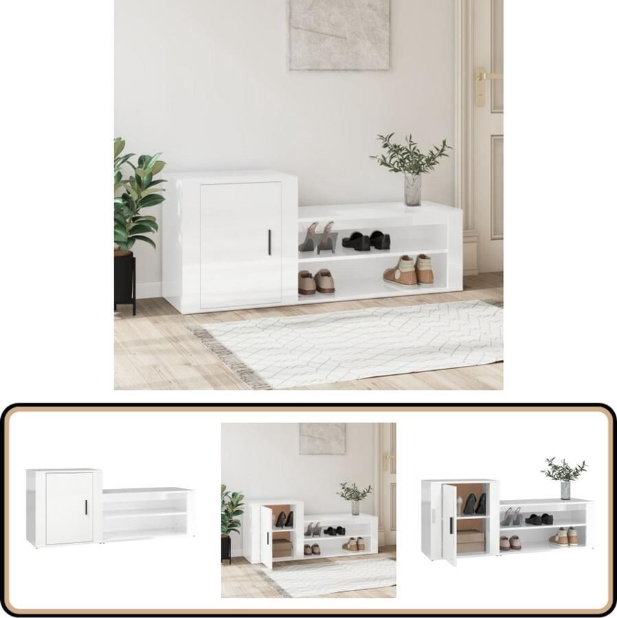 VidaXL Schoenenkast Hoogglans Wit 130x35x54 cm Schoenenkast Witte Schoenenkast Houten Schoenenkast Schoenenrek Bergruimte Entreebank Opslagruimte