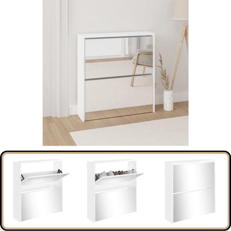 VidaXL Schoenenkast Hoogglans wit 2-laags Schoenenkast Schoenen Rek Bergruimte Schoenen Organisatie Schoenen Kast Witte