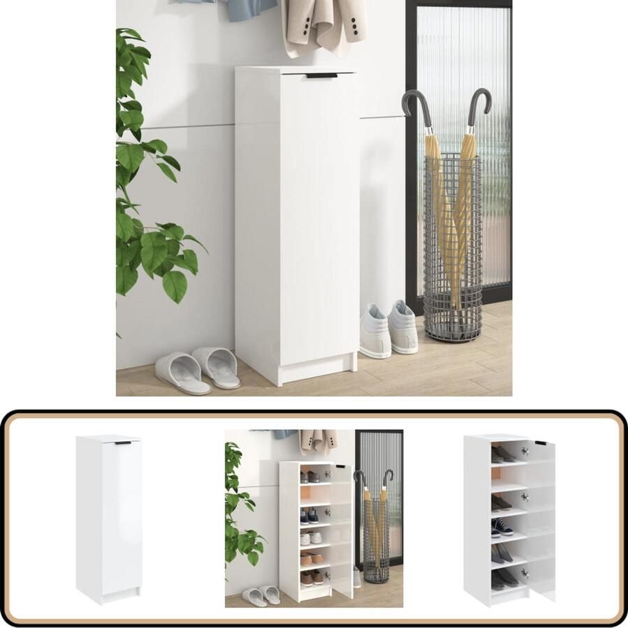 VidaXL Schoenenkast Hoogglans Wit 30x35x100 cm Schoenenkast Schoenen Rek Houten Schoenenkast Witte Schoenenkast Hogglans Kast Bergruimte Organisatie Opslag