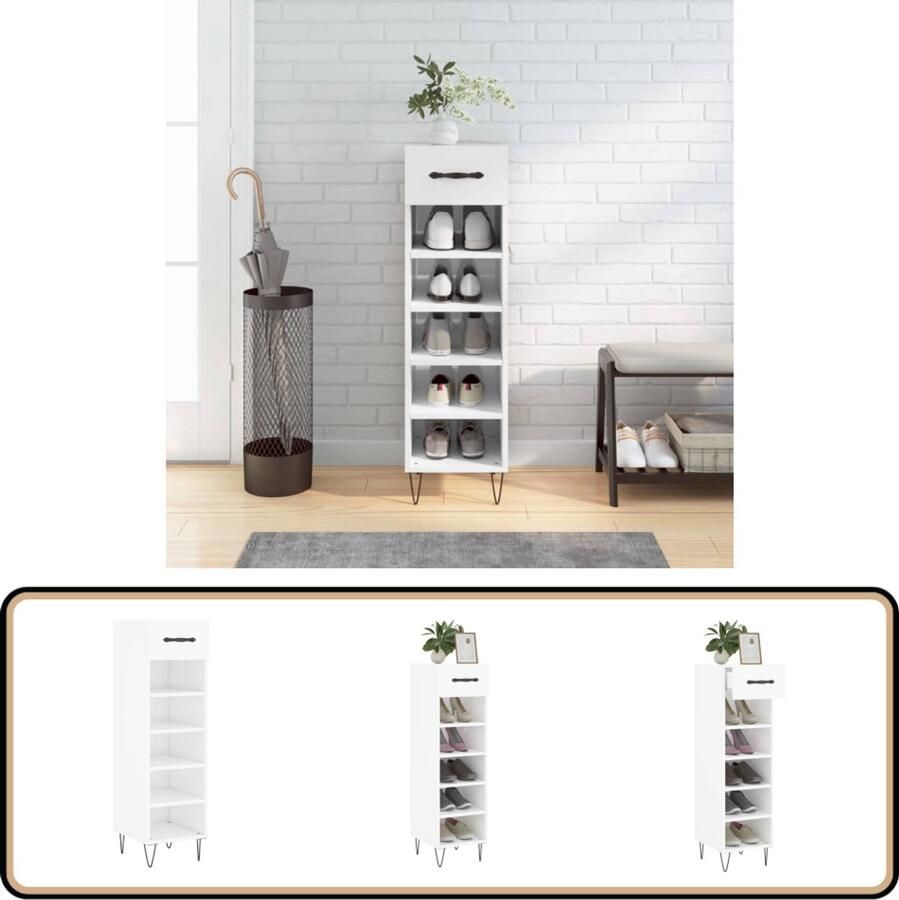 VidaXL Schoenenkast Hoogglans Wit 30x35x105 cm Schoenenkast Houten Kast Schoenenopbergers Bergruimte Organisatie - Foto 2