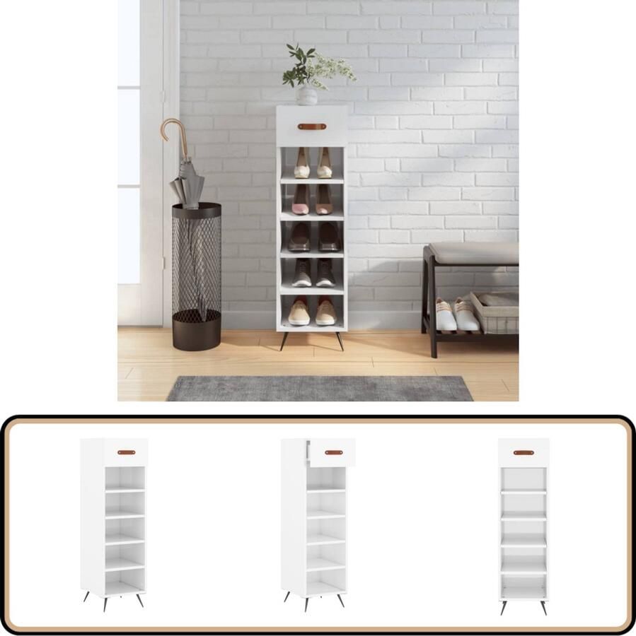 VidaXL Schoenenkast Hoogglans Wit 30x35x105 cm Schoenenkast Houten Schoenenkast Wit Schoenenkast Opbergkast Schoenen Schoenuitlegers Entree Organisatie Garderobe