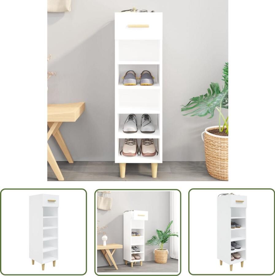 VidaXL Schoenenkast Hoogglans Wit 30x35x105 cm Schoenenkast Schoenenopbergt Interieurdecoratie Kastje Bergruimte Witte Kast Houten Kast Compacte Kast Kleine Kast