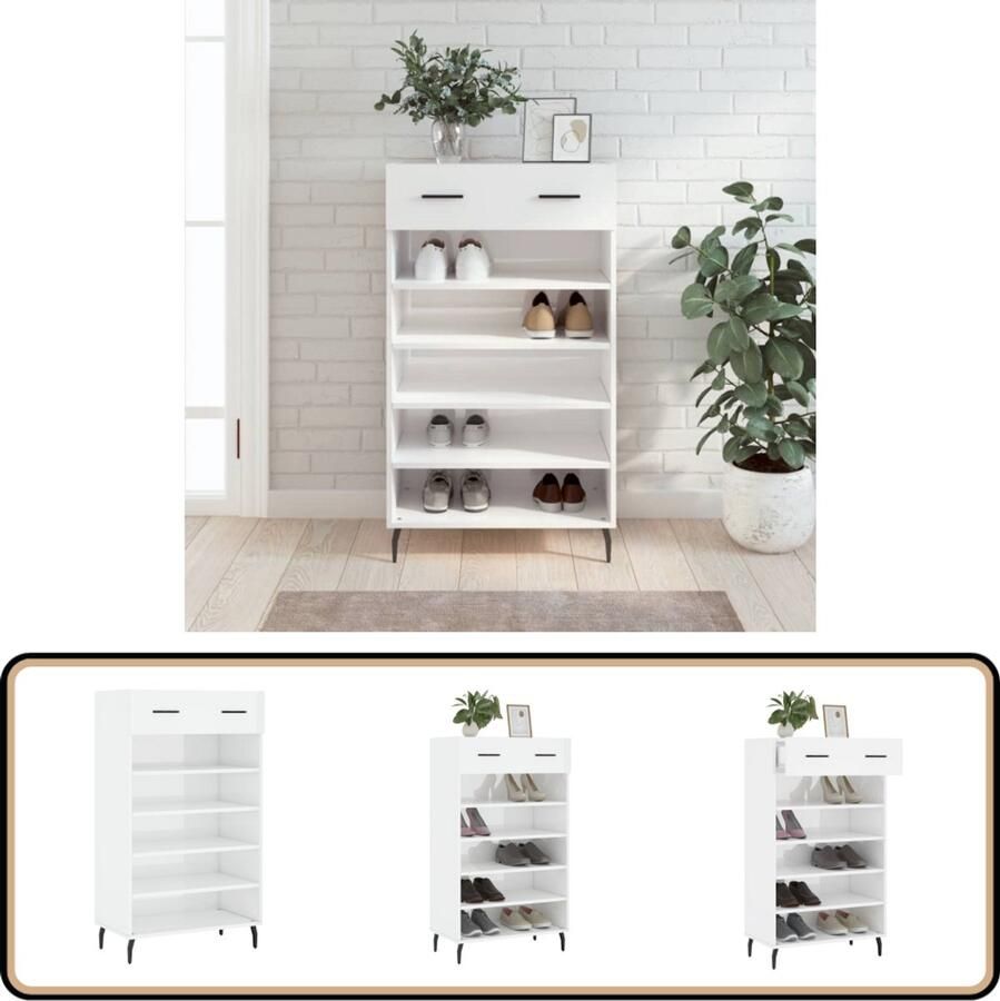 VidaXL Schoenenkast Hoogglans Wit 60x35x105 cm Schoenenkast Schoenuitlegers Bergruimte Kast Opslagoplossing