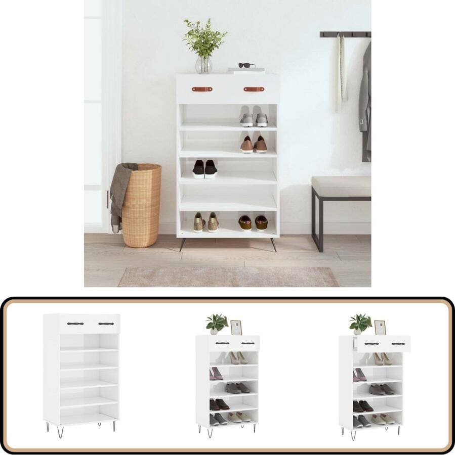 VidaXL Schoenenkast Hoogglans Wit 60x35x105 cm Schoenenkast Witte Schoenenkast Houten Schoenenkast Schoenenrek Bergruimte Organisatie Entreehal Slaapkamer Garderobe