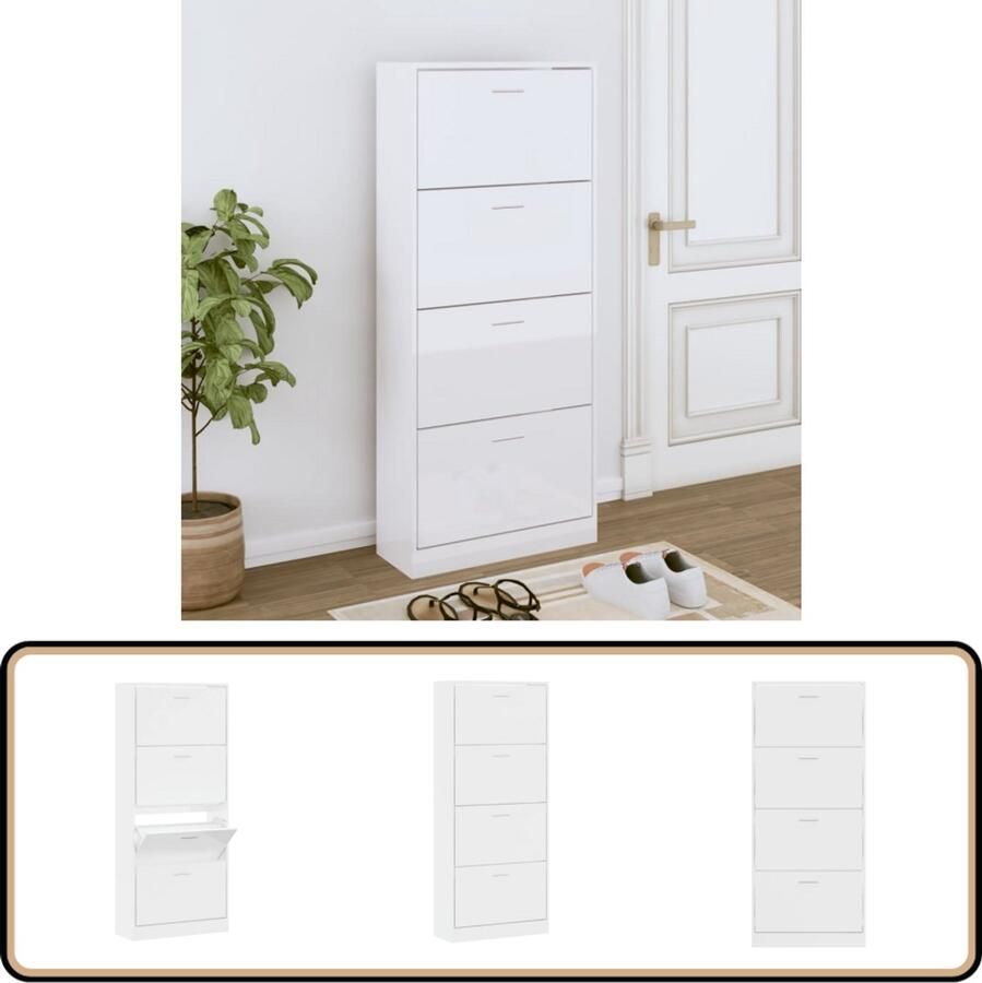 VidaXL Schoenenkast Hoogglans Wit 63x24x147 cm Schoenenkast Kast Bergruimte Organisatie Schoenuitlegger Interieurdecoratie Witte Kast Houten Kast
