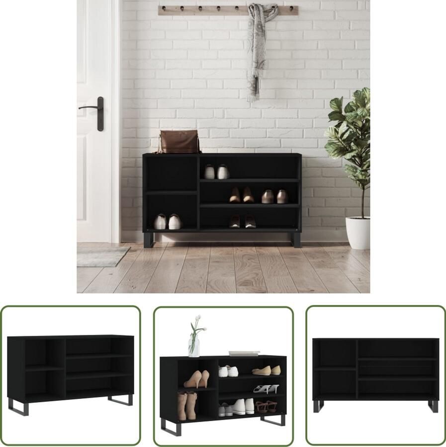 VidaXL Schoenenkast Hout en Metaal Zwart Schoenenkast Zwarte Schoenenkast Houten Schoenenkast Entreehal Organisatie Slaapkamer Opslag Woonkamer Decoratie Schoenuitlegers