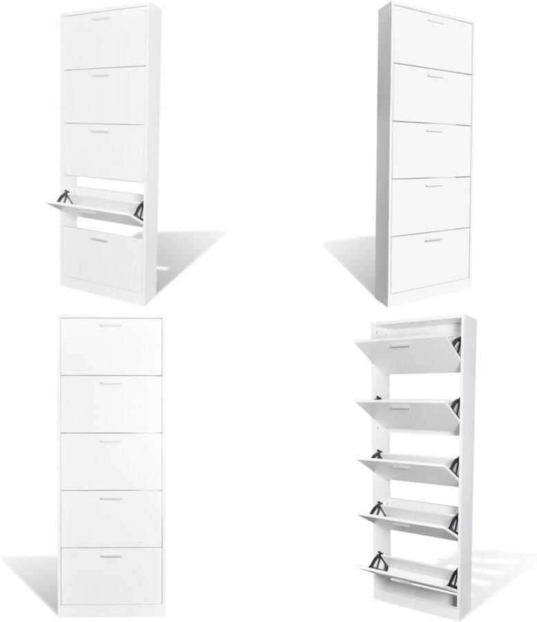 VidaXL Schoenenkast hout met 5 opbergvakken wit Houten Schoenenkast Houten Schoenenkasten Schoenenkast Schoenenkasten