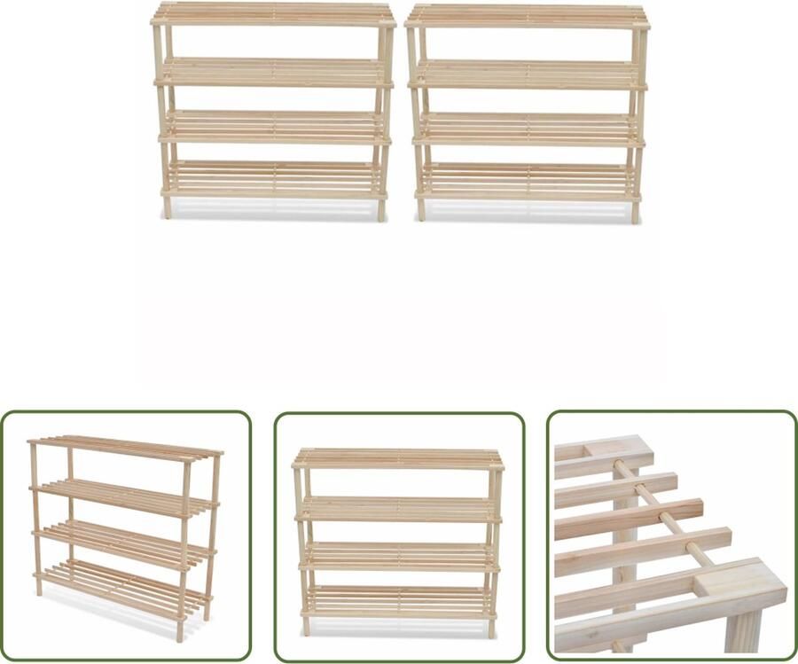 The Living Store Houten Schoenenrek 4-Lagen 74 x 26 x 67.5 cm Massief Vurenhout Houten Schoenenrek Schoenenkast Schoenuitlegers Entree Meubilair Bergruimte - Foto 2