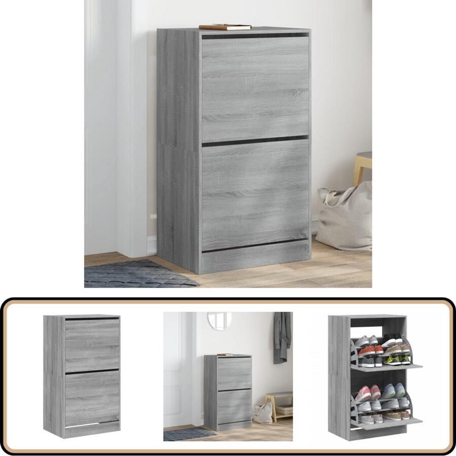 VidaXL Schoenenkast Klaplades Grijs Sonoma Eiken Schoenenkast Schoenen Rek Bergruimte Grijze Kast Houten Kast