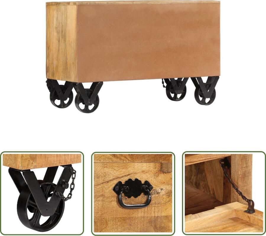 The Living Store Schoenenkast Massief Mangohout 86 x 35 x 50 cm Met Wieltjes Schoenenkast Mango Houten Schoenenkast Schoenen Organisatie Entree Meubilair - Foto 3