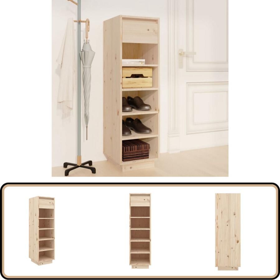 VidaXL Schoenenkast Massief Grenenhout 30x34x105 cm Schoenenkast Houten Schoenenkast Schoenenrek Opbergkast Grenenhouten Schoenenkast