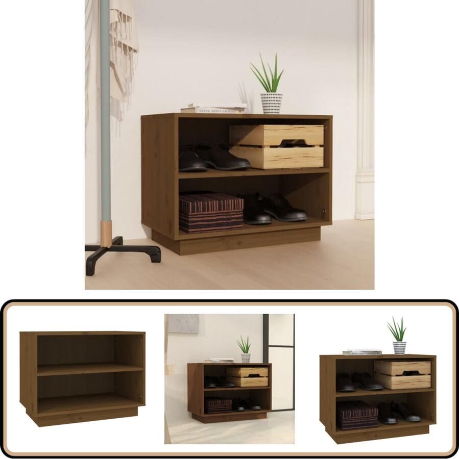 VidaXL Schoenenkast Massief Grenenhout Honingbruin Houten Schoenenkast Met Lades Grenenhout Meubilair Bruine Schoenenkast Entree Kast