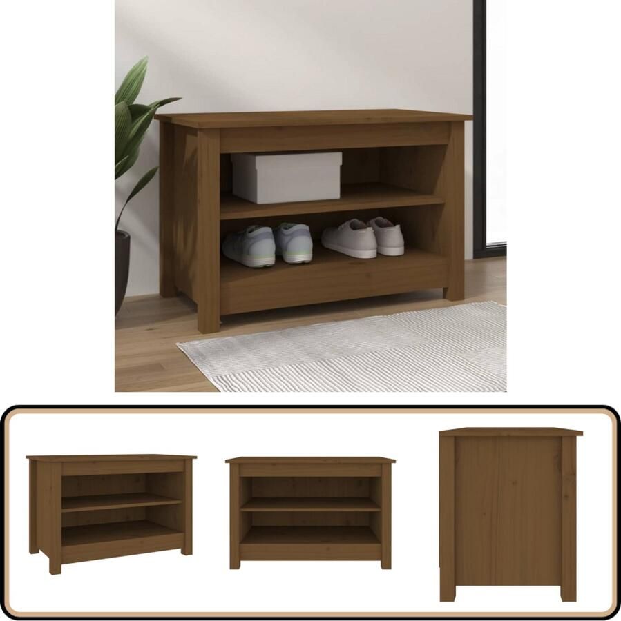VidaXL Schoenenkast massief grenenhout honingbruin Schoenenbank Schoenenkast Grenoble Hout Houten Schoenenkast Honingbruin Meubilair Opbergmeubel Binnenhuisdecoratie