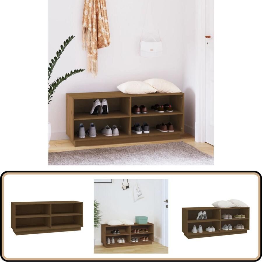 VidaXL Schoenenkast Massief Grenenhout Honingbruin Schoenenkast Houten Schoenenkast Schoenenrek Garderobe Entreebank Bijzettafel Opslagruimte Interieurdecoratie Livingroom Meubels Slaapkamer Meubels