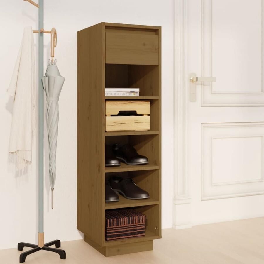 VidaXL Schoenenkast Massief Grenenhout Honingbruin Schoenenkast Zweefpoten Houten Schoenenkast Bruine Schoenenkast Garderobe Bergruimte Opbergruimte Entreemeubilair Living Accessoires Houten Meubel - Foto 3