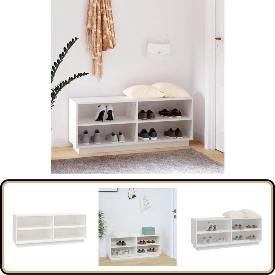 VidaXL Schoenenkast Massief Grenenhout Wit Houten Schoenenkast Witte Schoenenkast Grenenhout Meubels Garderobe