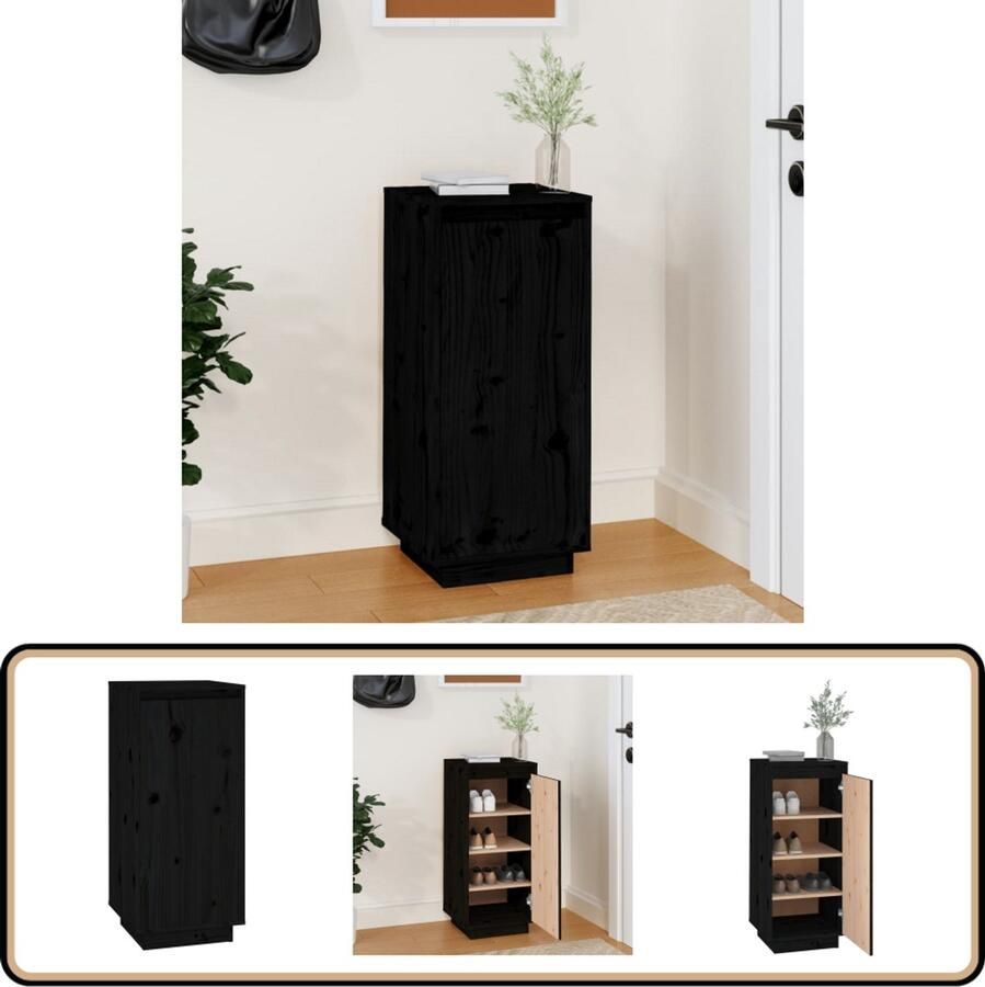 VidaXL Schoenenkast Massief Grenenhout Zwart Schoenenkast Houten Schoenenkast Schoenenrek Garderobe Bergruimte Entreemeubel Zwarte Schoenenkast Grenenhout Modern Design Compact Stapelbaar Montage Benodigd