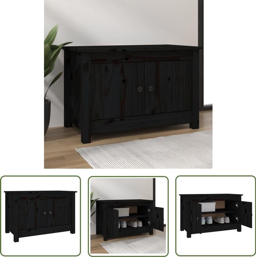 VidaXL Schoenenkast Massief Grenenhout Zwart Schoenenkast Schoenenrek Opbergerak Schoenendoos Grenoblehouten Meubels Zwarte Meubelen Moderne Schoenenkast - Foto 2