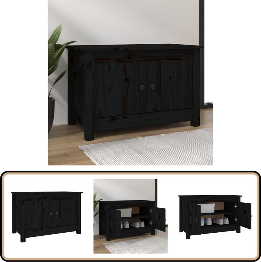 VidaXL Schoenenkast Massief Grenenhout Zwart Schoenenkast Schoenenrek Opbergerak Schoenendoos Grenoblehouten Meubels Zwarte Meubelen Moderne Schoenenkast