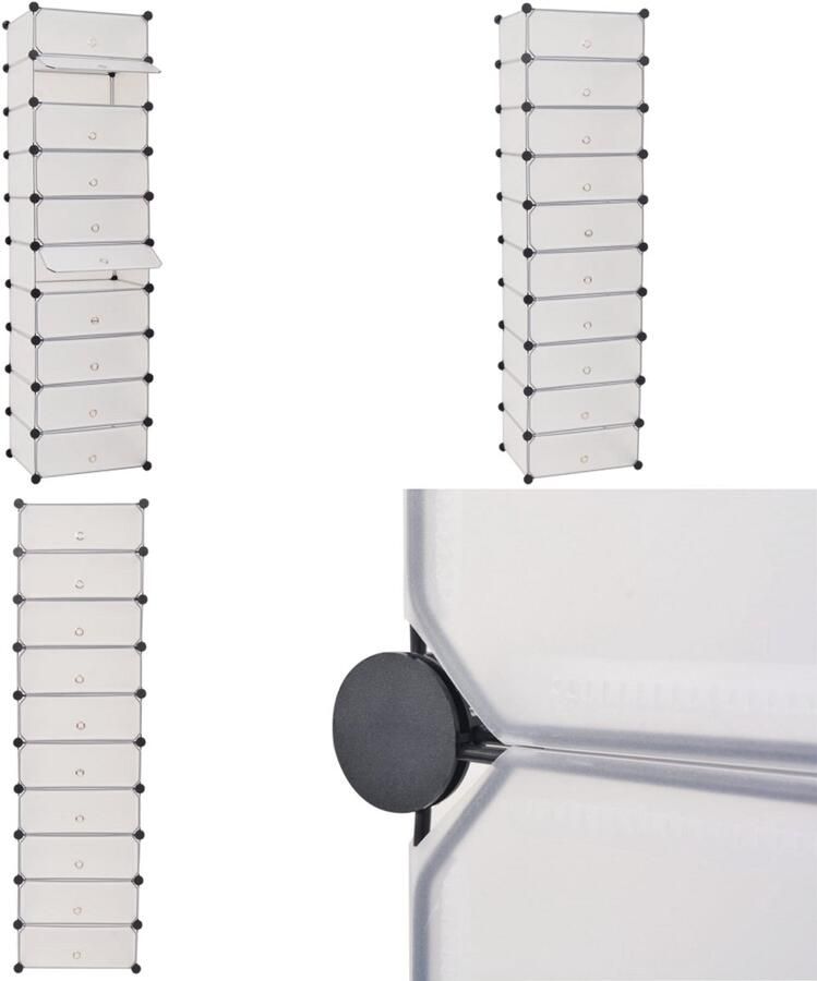 The Living Store Schoenenkast met 10 ineengrijpende vakken wit Schoenenkast Schoenen Organisatie Kunststof Schoenenkast Wit Meubilair Bergruimte - Foto 3