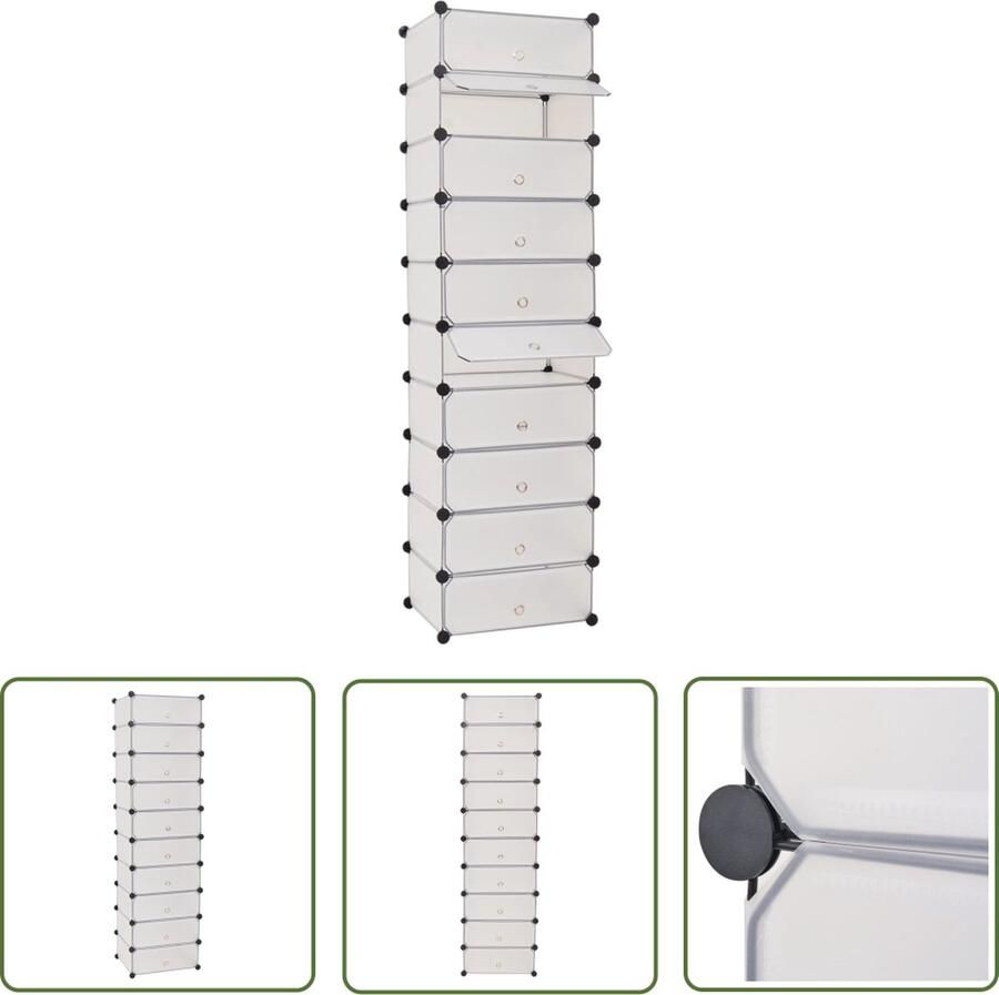 The Living Store Schoenenkast met 10 ineengrijpende vakken wit Schoenenkast Schoenen Organisatie Kunststof Schoenenkast Wit Meubilair Bergruimte - Foto 2