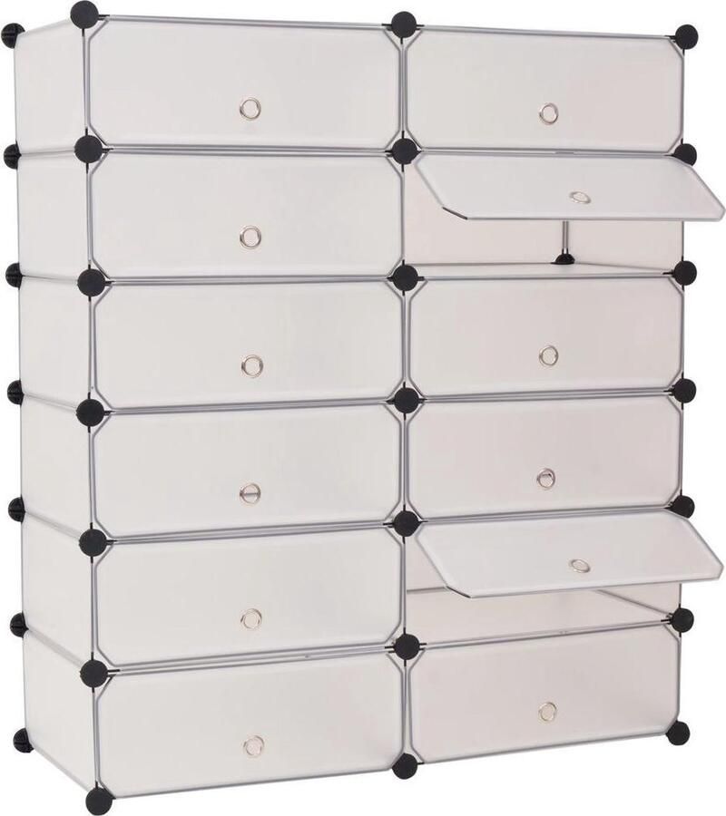 VidaXL -Schoenenkast-met-12-ineengrijpende-vakken-wit