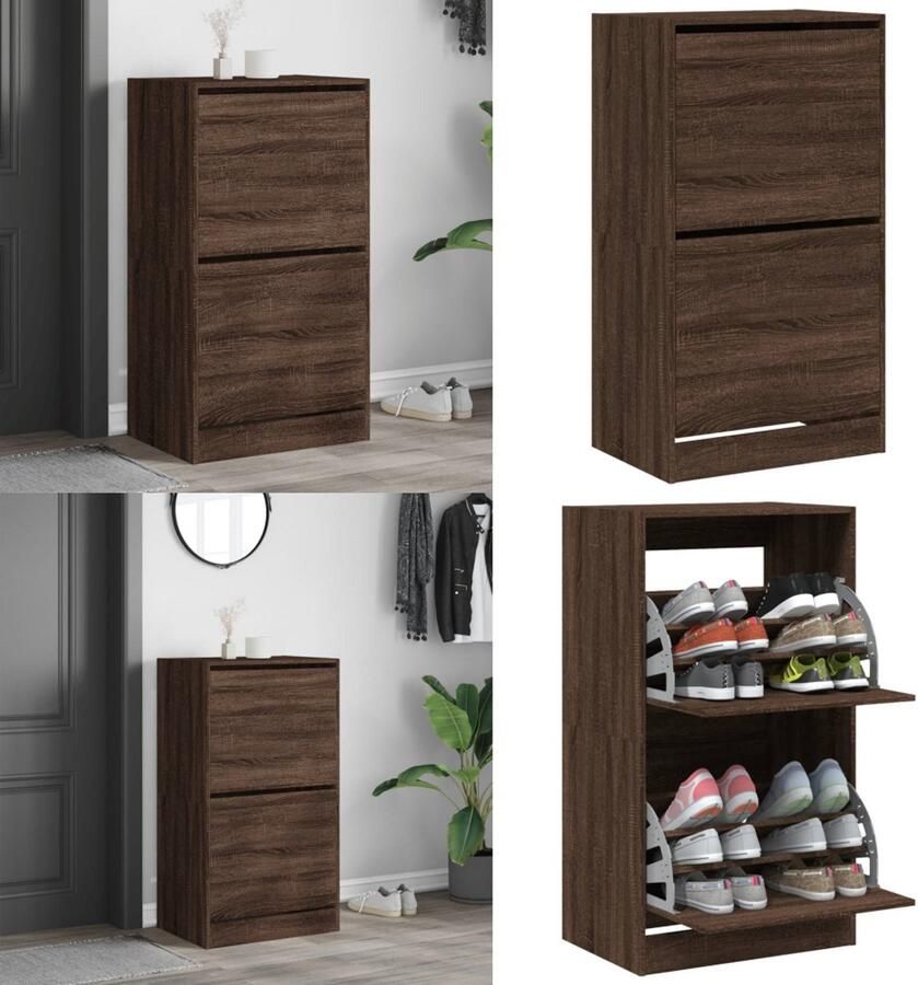 VidaXL Schoenenkast met 2 klaplades 60x42x108 cm bruin eikenkleur Schoenenkast Schoenenkasten Schoenenrek Schoenen Kast