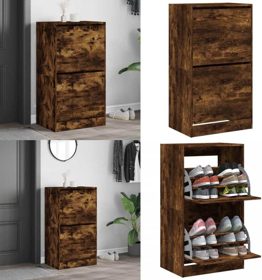 VidaXL Schoenenkast met 2 klaplades 60x42x108 cm gerookt eikenkleurig Schoenenkast Schoenenkasten Schoenenrek Schoenen Kast