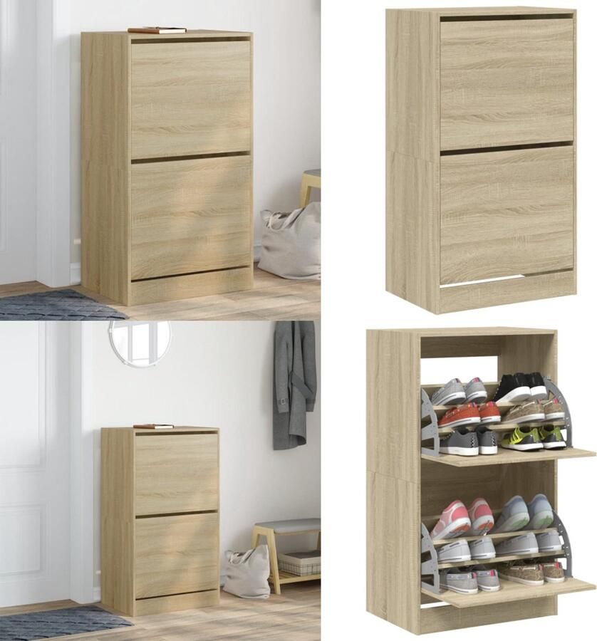 VidaXL Schoenenkast met 2 klaplades 60x42x108 cm sonoma eikenkleurig Schoenenkast Schoenenkasten Schoenenrek Schoenen Kast