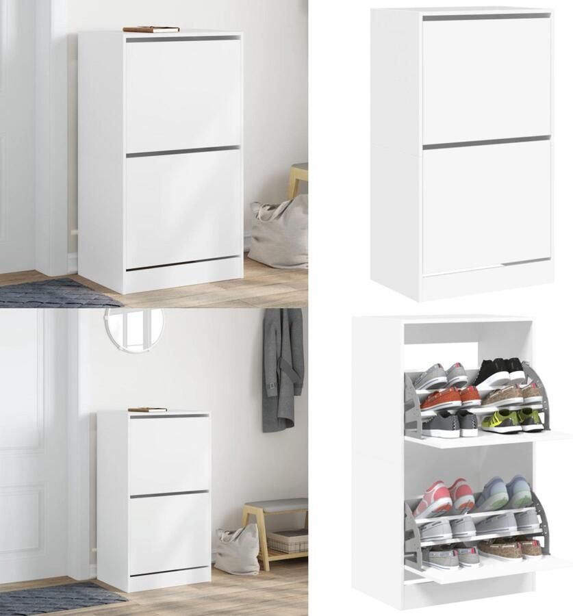 VidaXL Schoenenkast met 2 klaplades 60x42x108 cm wit Schoenenkast Schoenenkasten Schoenenrek Schoenen Kast