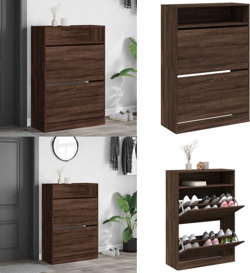 VidaXL Schoenenkast met 2 klaplades 80x34x116 cm bruin eikenkleur Schoenenkast Schoenenkasten Schoenenrek Schoenen Kast