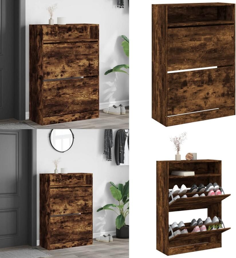 VidaXL Schoenenkast met 2 klaplades 80x34x116 cm gerookt eikenkleurig Schoenenkast Schoenenkasten Schoenenrek Schoenen Kast