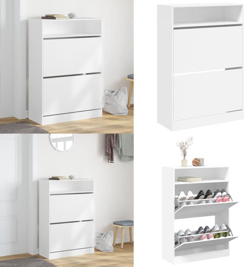 VidaXL Schoenenkast met 2 klaplades 80x34x116 cm wit Schoenenkast Schoenenkasten Schoenenrek Schoenen Kast