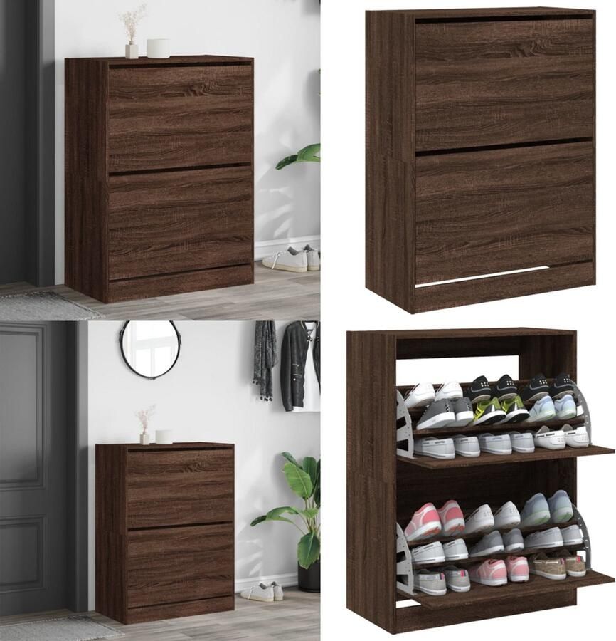 VidaXL Schoenenkast met 2 klaplades 80x42x108 cm bruin eikenkleur Schoenenkast Schoenenkasten Schoenenrek Schoenen Kast