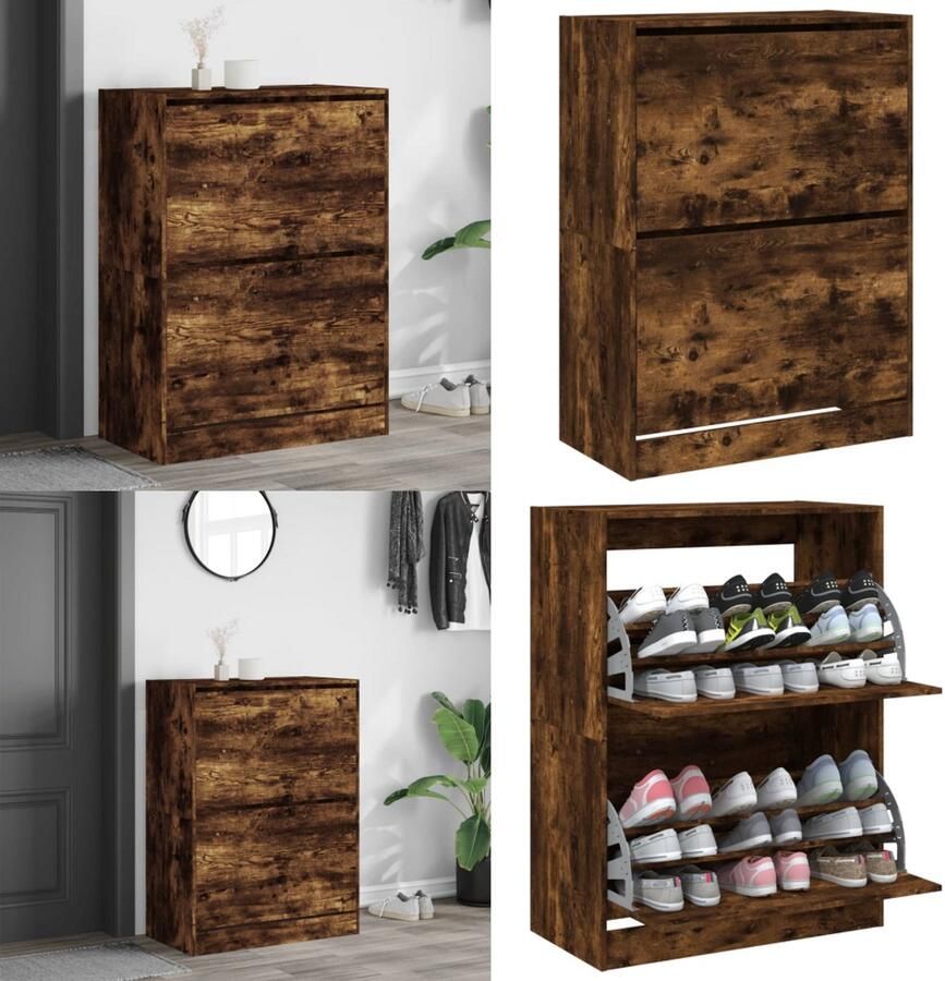 VidaXL Schoenenkast met 2 klaplades 80x42x108 cm gerookt eikenkleurig Schoenenkast Schoenenkasten Schoenenrek Schoenen Kast