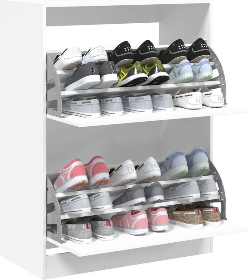 VidaXL Schoenenkast met 2 klaplades 80x42x108 cm wit - Foto 2