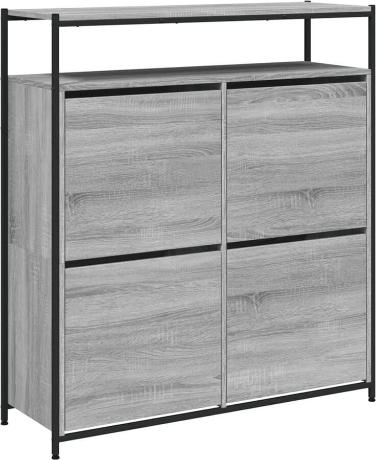 VidaXL Schoenenkast met 4 klaplades 100x34x112 cm grijs sonoma eiken