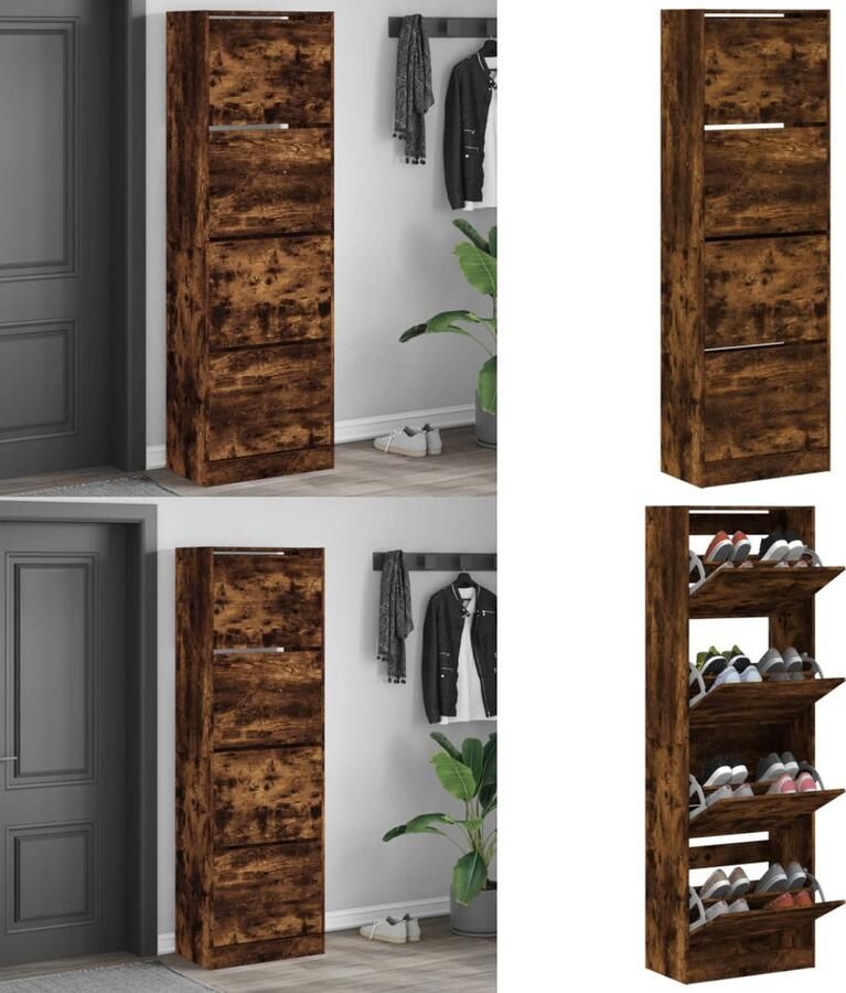 VidaXL Schoenenkast met 4 klaplades 60x34x187 5 cm gerookt eikenkleur Schoenenkast Schoenenkasten Schoenenrek Schoenen Kast