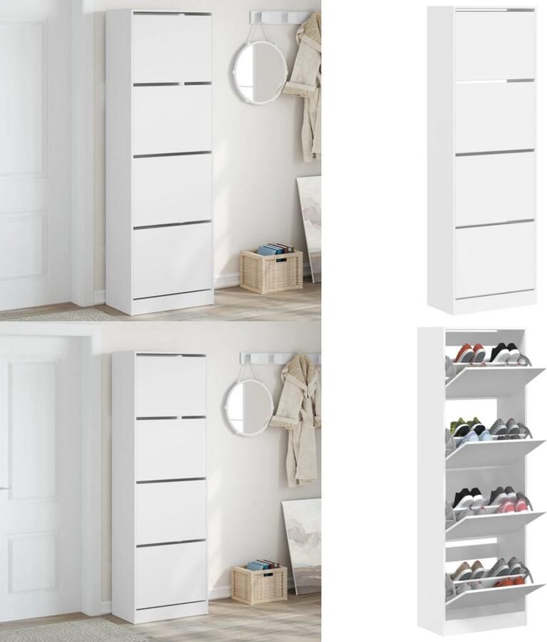 VidaXL Schoenenkast met 4 klaplades 60x34x187 5 cm wit Schoenenkast Schoenenkasten Schoenenrek Schoenen Kast
