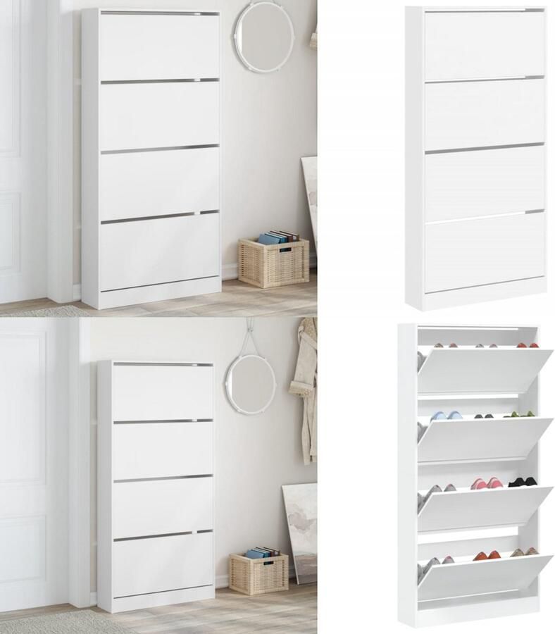 VidaXL Schoenenkast met 4 klaplades 80x21x163 5 cm wit Schoenenkast Schoenenkasten Schoenenrek Schoenen Kast