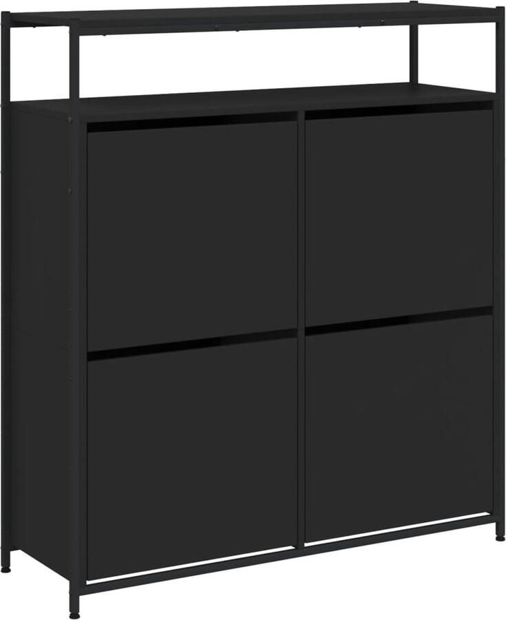 VidaXL Schoenenkast met 4 klaplades Zwart