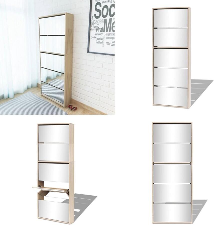 VidaXL Schoenenkast met 5 spiegels 63x17x169 5 cm eikenhout Schoenenkast Schoenenkasten Schoenen Kast Schoenen Kasten