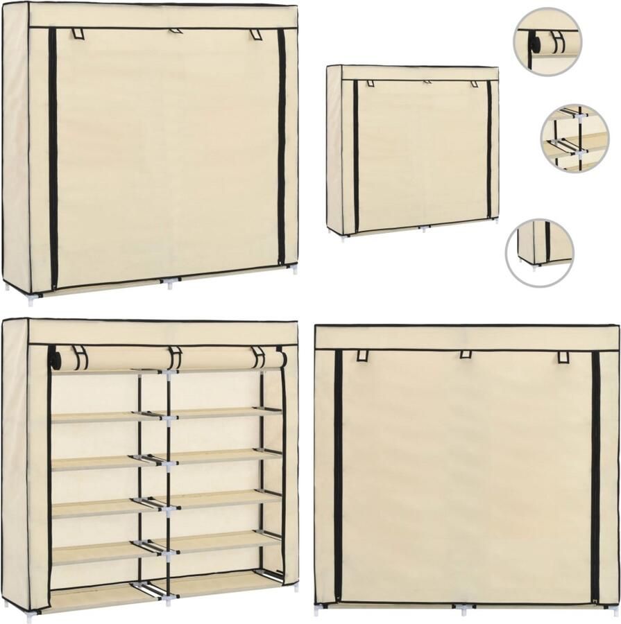 VidaXL Schoenenkast met hoes 115x28x110 cm stof crème Schoenenkast Schoenenkasten Schoenenberging Schoenenbergingen