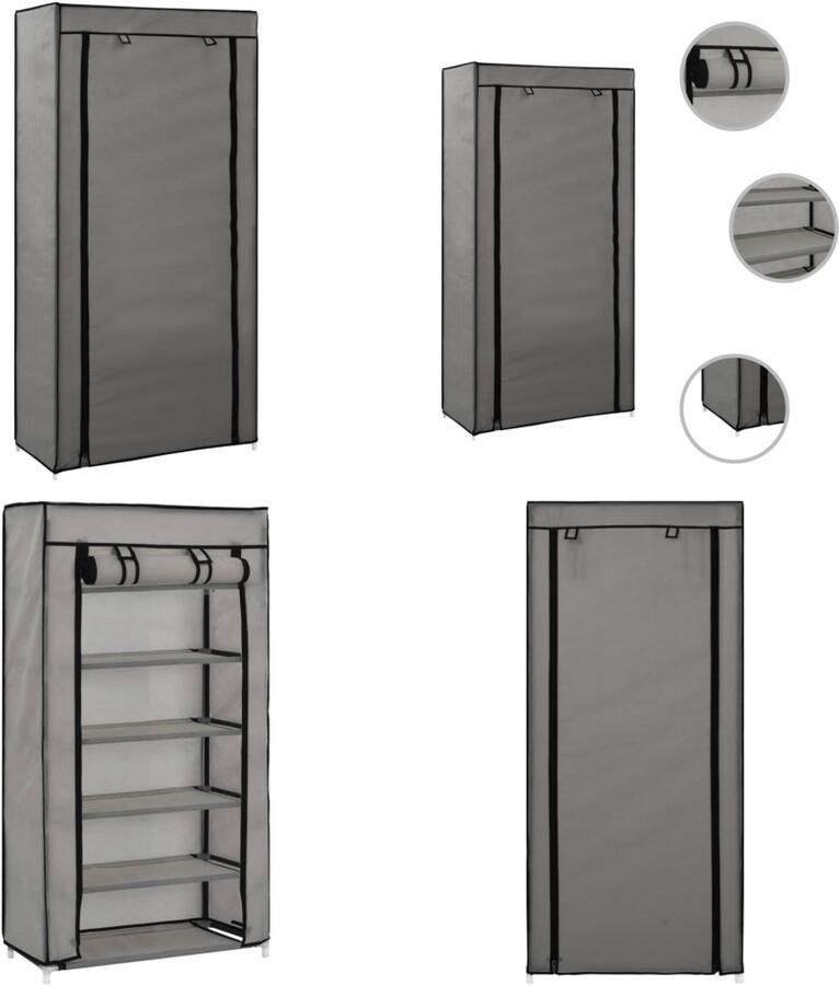 VidaXL Schoenenkast met hoes 58x28x106 cm stof grijs Schoenenkast Schoenenkasten Schoenenberging Schoenenbergingen