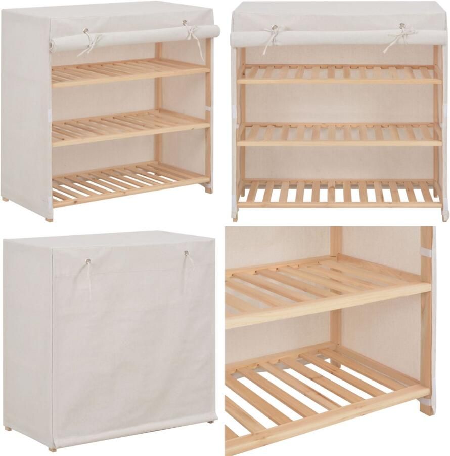 VidaXL Schoenenkast met hoes 79x40x80 cm stof wit Schoenenkast Schoenenkasten Schoenenberging Schoenenbergingen