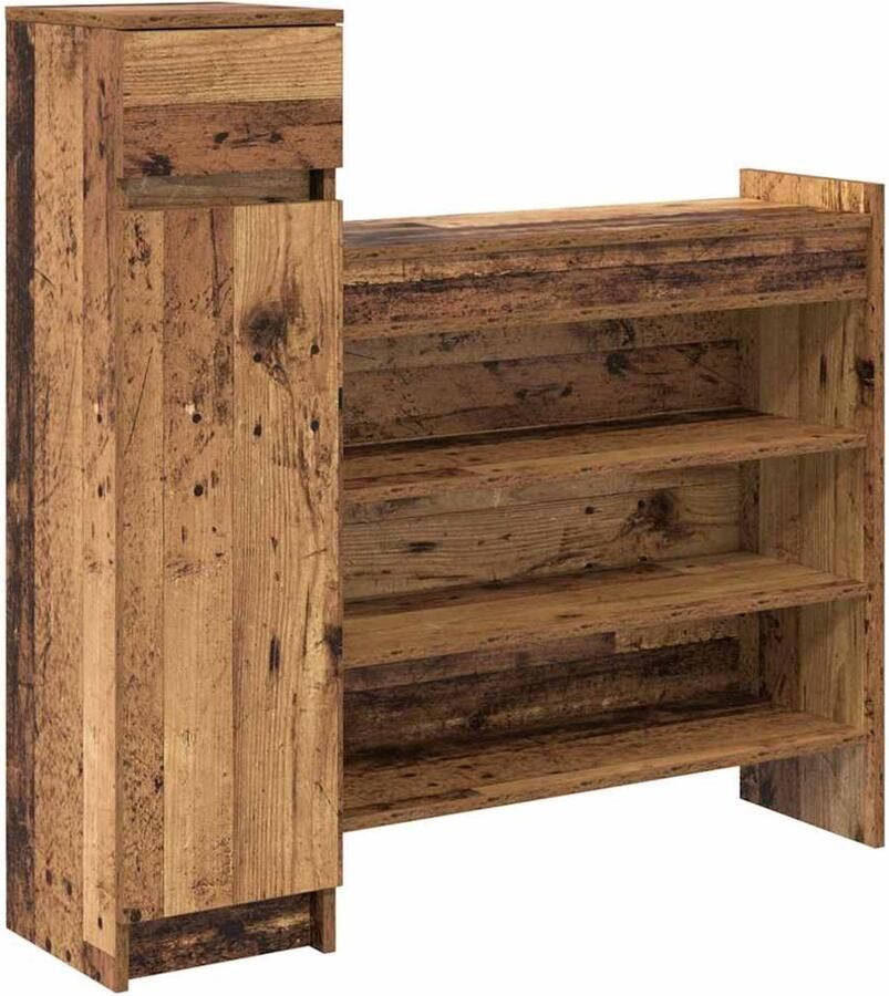 VidaXL Schoenenkast met lade Oud hout 100.5 x 28 x 100 cm Bewerkt hout