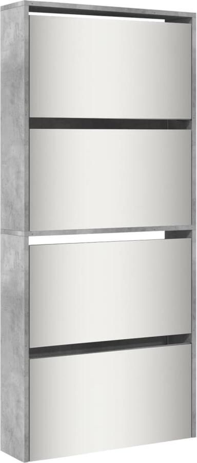 VidaXL Schoenenkast met spiegel 4-laags 63x17x134 cm betongrijs