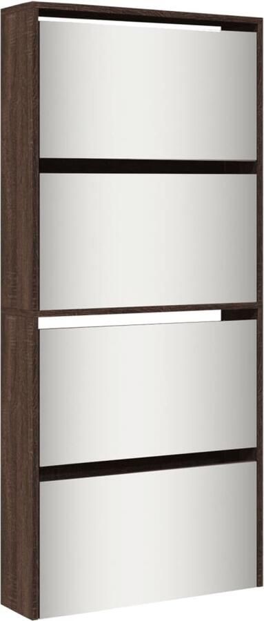 VidaXL Schoenenkast met spiegel 4-laags 63x17x134 cm bruin eikenkleur