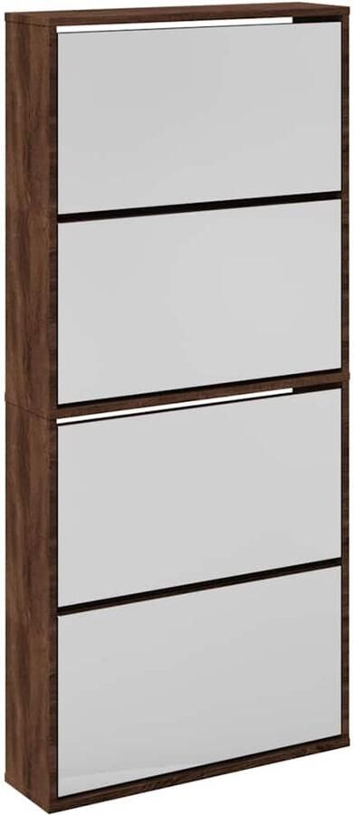 VidaXL Schoenenkast met spiegel 4-laags 63x17x134 cm bruin eikenkleur